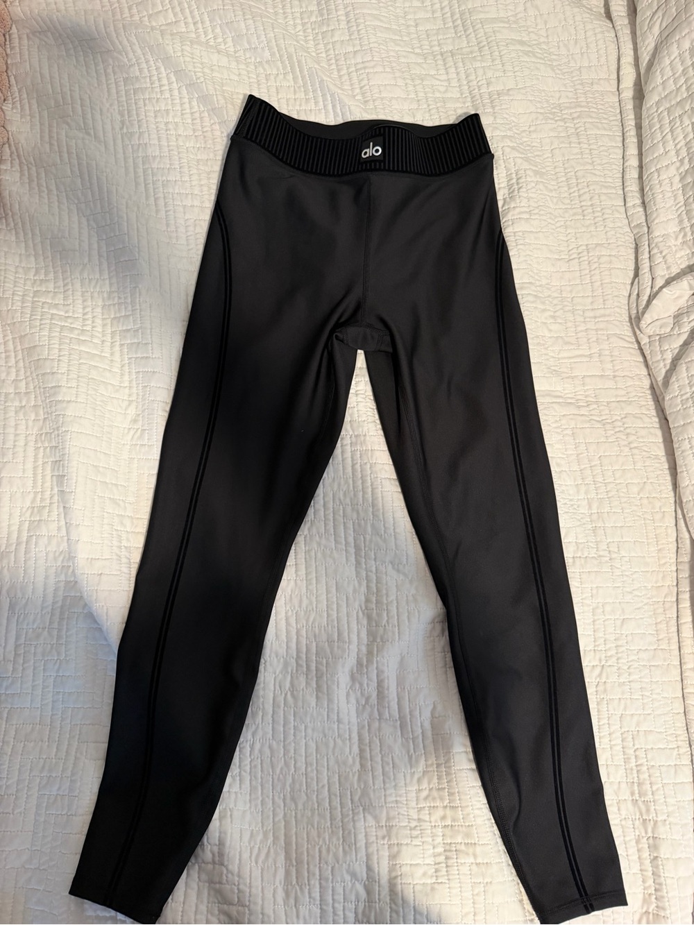ALO Yoga Black Ribbed-Waist High-Rise Leggings